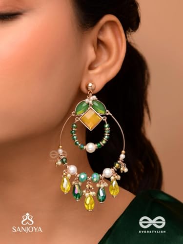 Image of SANJOYA by EVERSTYLISH Embroidered Earrings for Women | Hoop Earrings with Stones, Beads, Pearls & Glass Drops | Lightweight Ethnic & Festive Jewelry for Weddings & Parties