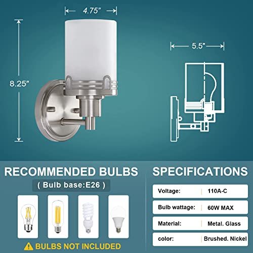 Doraimi 1 Light Frosted Glass Shade Wall Sconce Lighting With Brushed Nickel Finish,Modern Wall Light Fixture With Hollow Lamp Cup For Bath Room, Led Bulb(Not Include) #TOP2