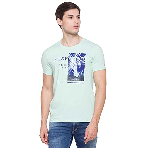 Image of Spykar Mens Cotton ICE Green Printed T-Shirt
