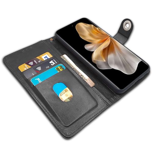Image of Pikkme Vivo V30 Pro 5G Flip Cover Leather Finish | Inside TPU with Card Pockets | Wallet Stand and Shock Proof | Complete Protection Button Flip Case (Black)