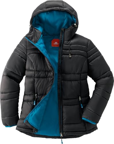 NORDCAP Steppjacke Damen, leichte Übergangsjacke, warm mit Kapuze, 100% Wattierung, ideal für den Frühling, Schwarz, Gr. 42