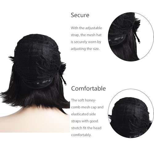 Image of Rose bud Black Wig Bob Straight 12 Inch Short Hair Cosplay Wigs for Women Costume Party Halloween
