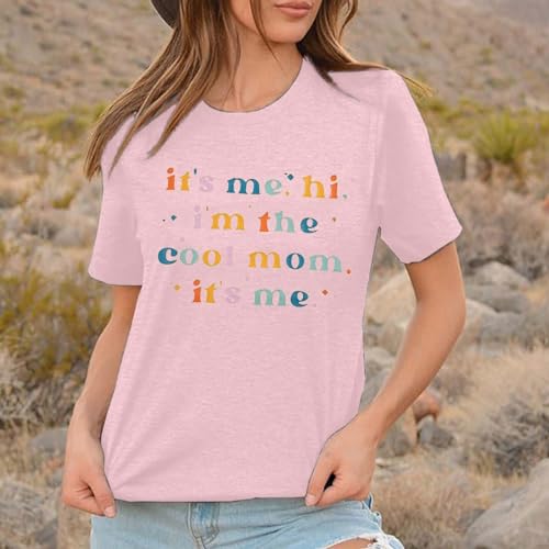t\'s Me Hi I\'m The Cool Mom It\'s Me Shirts for Women Shirt Women Mama Letter Print Tee Casual T-Shirt Natural Light Beer - Thumbnail 7