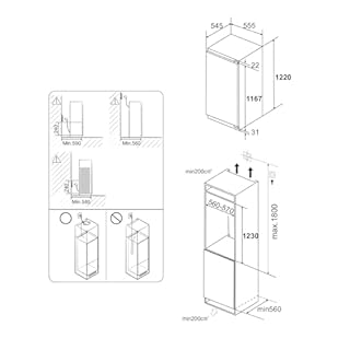 Frigo encastrable 122 cm Réfrigérateur congélateur intégrable 1 porte Réversible | 188L (16L congelateur / 172L refrigerateur) 【 Efficacité énergétique | Ultra silencieux | Est facile à Nettoyer 】