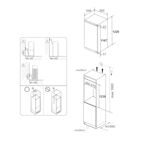 Einbaukühlschrank 122cm mit gefrierfach | 188 L (172L/16L Gefrierfach ) | | 122 cm Nische kühlschrank einbau | Energieeffizient | 4 Versilberung Technologie Hat | Temperaturregelung | Wechselbaren