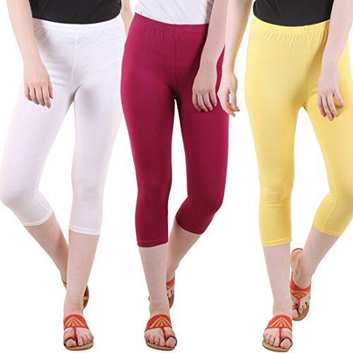 Image of DIAZ Women's Super Combed Cotton Elastane Stretch Slim Fit Printed Capri -Pack of 3