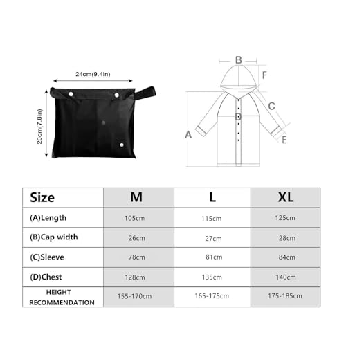 Voarge Eva Regenjacke Regenmantel für Erwachsene, für Damen und Herren Regenbekleidung Regencape Regenjacke Wasserdicht für Wandern Radfahren,XL, Schwarz