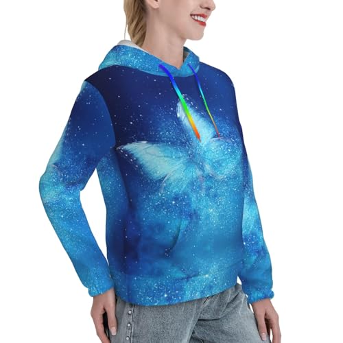 Sweat à capuche imprimé papillon étoilé bleu coupe ajustée et douce - 3