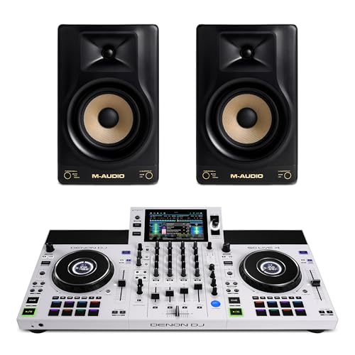 Image of Denon DJ SC Live 4 WHITE DJ Controller and M-AUDIO Forty Eighty Pair Studio Monitors for Studio Recording, Music Production, Podcasting, Streaming
