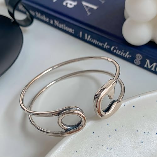 Safety Pin Cuff Bracelet for Women Sterling Silver Plated Paperclip Double Layered Open Bangle Bracelets Adjustable Vintage Jewelry Gifts Birthday4