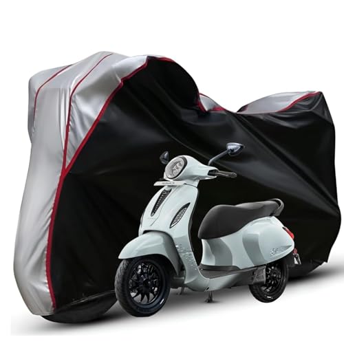 Image of Waterproof Bike Body Cover Compatible with Bajaj Chatak Dustproof Scratchproof - Motorcycle Cover for Two Wheeler, Outdoor Full Cover with UV, Duty, Rain Protection (Black Top Silver) R1A