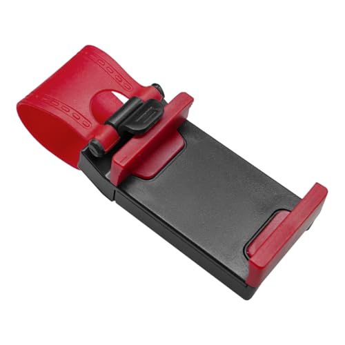 Tuxihapp Car Steering Wheel Phone Holder, Portable No-Hands Smartphone Mount Clip, Adjustable Cellphone Stand Clamp, Universal Automobile Cell Phone Cradle for Most Devices (Red)