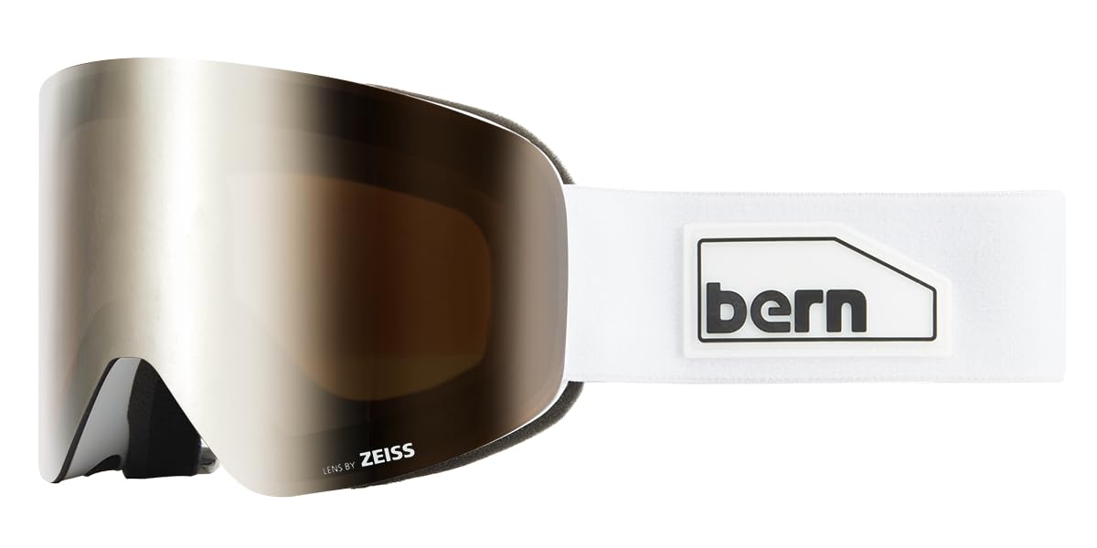 Bern B-1 Large Fit White Snow Goggles for Men and Women - Magnetic Change Dual Zeiss Sunny and Cloudy Lens with Ski Goggle Bag - White Ski Goggle -