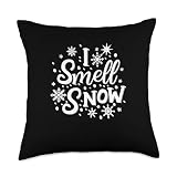 christmas winter sweater depot I Smell Snow Funny Christmas time Winter Weather Snowflakes Throw Pillow, 18x18, Multicolor