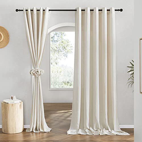 NICETOWN Linen Blend Sliding Door Curtains Extra Wide, Grommet Semi Sheer Vertical Drapes Privacy Added with Light Filtering for Bedroom/Living Room,