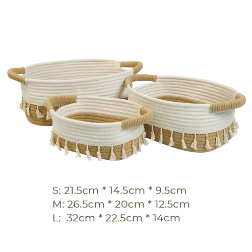 danpinera Rope Storage Baskets for Organizing, Small Cotton Woven Basket for Bathroom Shelf Nursery, Decorative Basket Organizer Bins Set of 3 white&Jute - Cosy Home Interiors danpinera Rope Storage Baskets for Organizing, Small Cotton Woven Basket for Bathroom Shelf Nursery, Decorative Basket Organizer Bins Set of 3 white&Jute - Image 3