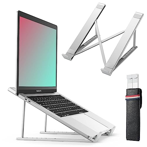 Ampia compatibilità: Questo supporto portatile in alluminio per laptop è adatto per la maggior parte dei laptop da 9 a 17 pollici. Si adatta anche per telefono, tablet, Kindle, libri e altro ancora. Una buona scelta per ufficio, home entertainment e viaggi d'affari.