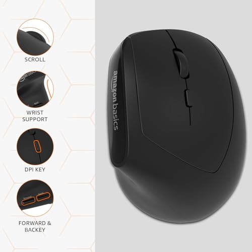 Image of amazon basics Pro Series 2.4G Wireless Ergonomic Mouse for PC, Mac, Laptop | 4 Adjustable DPI Settings Up to 2400 | Shortcut Buttons (Black)