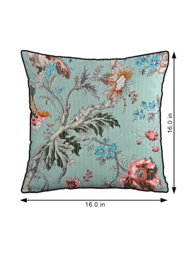Image of Pure Cotton Quilted Cushion Cover 16x16 Inch | Anokhi Print Decorative Throw Pillow Cover | Soft Cotton Sofa Cushion Cover with Hidden Zipper | Living Room Bedroom Home Decor