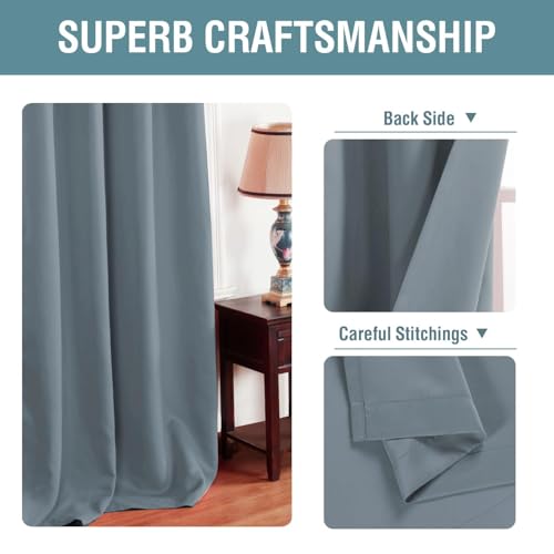 Image of H.VERSAILTEX Blue Curtains /Drapes Blackout for Bedroom Room Darkening Thermal Curtains for Living Room Noise Reducing Sound Proof Solid Grommet Curtain (One Panel, Stone Blue, 52 inch W x 120 inch L)