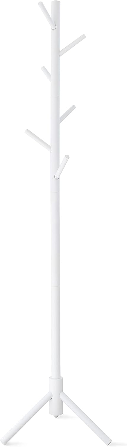 Topline Hat & Coat Rack, Freestanding Wooden - Matte White
