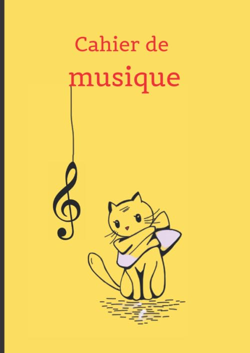 Cahier De Musique : Chat Avec Une Clef De Sol: Carnet De Musique - Carnet De Partitions Avec 12 Portées Par Page – Couverture Moderne - 109 Pages - Grand Format A4