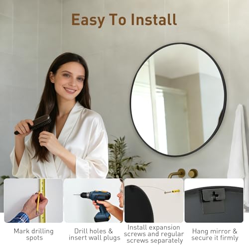 Image of NEWBULIG Bathroom Mirror, Wall Mirror with Aluminum Alloy Thin Frame, Bathroom Mirrors for Over Sink, Bedroom, Living Room, Entryway