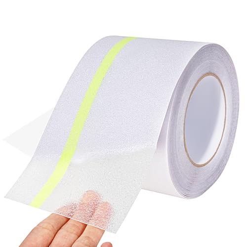 Image of Qingluan Anti Slip Tape Heavy Duty Grip Tape Non Slip Stair Treads Waterproof High Traction Safety Tape for Indoor Outdoor Stairs Steps Floors(Transparent Glow in The Dark Green, 4 Inch x 32.8ft)