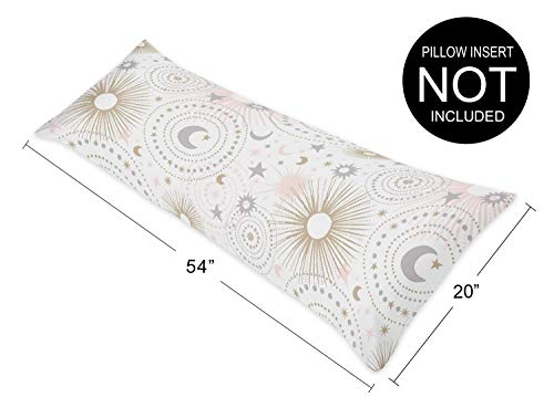 Image of Sweet Jojo Designs Blush Pink, Gold, Grey and White Star and Moon Body Pillow Case Cover for Celestial Collection (Pillow Not Included)