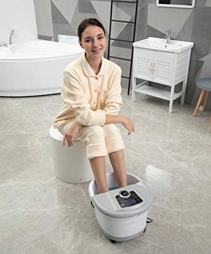 Foot Spa Bath Massager with Heat and Automatic Massage Foot Pedicure Spa Machine Athletes Foot Bubble Soak Tub,Digital Adjustable Temperature Control Gray