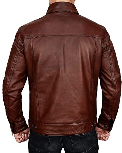Vintage Real Lambskin Leather Trucker Jacket Men - Black & Brown Genuine Leather Western Style Cowboy Coat4
