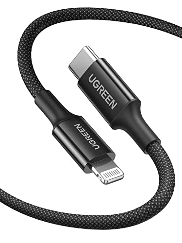 UGREEN USB C to Lightning Cable 1M Apple MFi Certified Type C PD Fast Charging iPhone Charger Silicone Braided Cord for iPhone 14 Pro Max/13/12 iPad Pro/Air/Mini AirPods Black