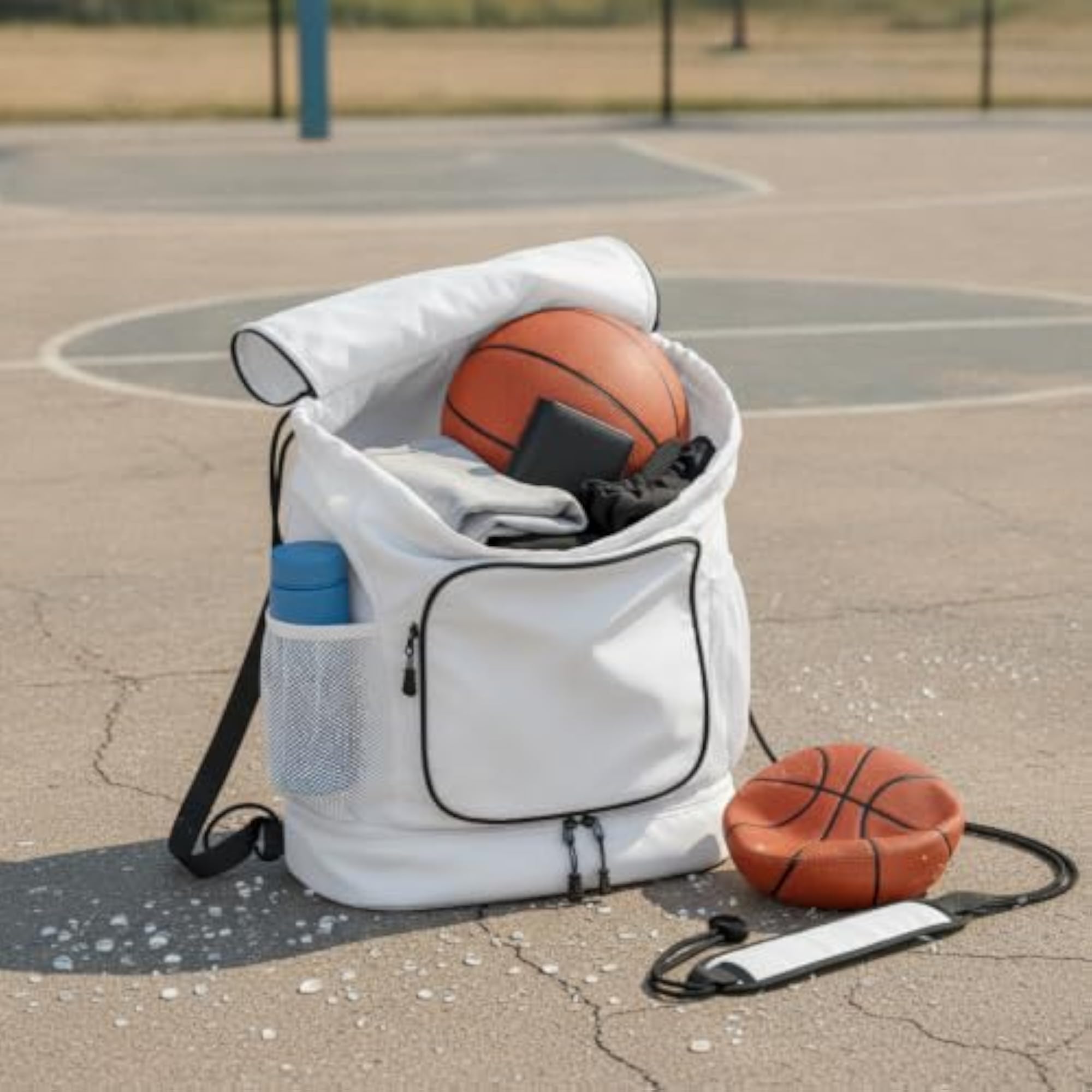 Large Capacity Drawstring Sports Backpack for Basketball, Black