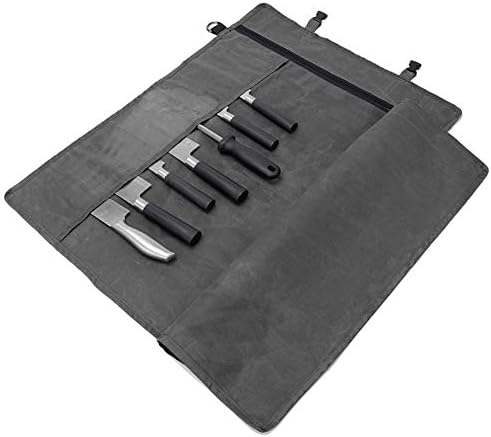 Chef’s Knife Roll, Roll Up Knife Bag, Multifunctional 11 Pockets Knife Carrying Case,Travel Knife Carrier Holder ,Large Capacity/Durable Waxed Canvas/ Ultralight Cultery Knife Protectors (Grey)