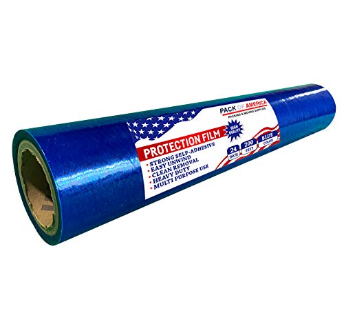 Pack of America Carpet Floor Protective Film 24\" x 200 Feet - Durable Thick Removable Self-Adhesive Plastic Tape Roll Protector for Carpeting, Hard-Floor, Mats, Hard Surface, Flooring Protection, Blue