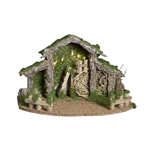 FEERIC CHRISTMAS - Décoration Crèche de Noël décorée et Lumineuse 5 LED H 22.5 cm