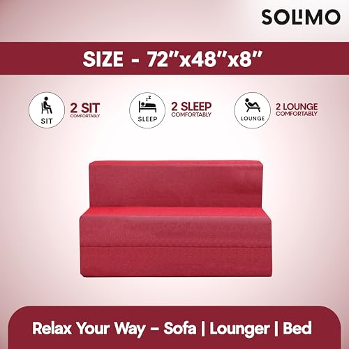 Image of Amazon Brand - Solimo 2 Seater 4 * 6 Jute Fabric Washable Cover Sofa Cum Bed2 Seater Double Foam Fold Out Sofa Cum Bed (Finish Color - Maroon Delivery Condition - Pre-Assembled)