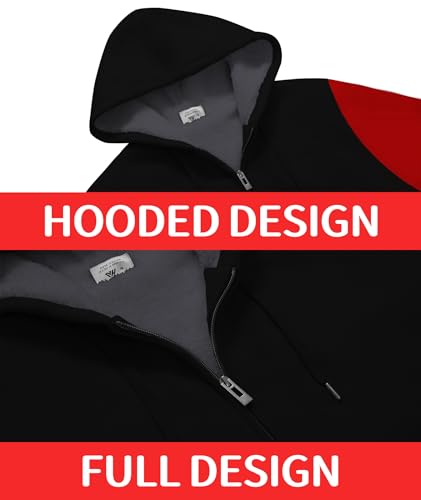 Mens Fleece Hoodies Zip Up Warm Thick Winter Jacket Black and Red - image 5