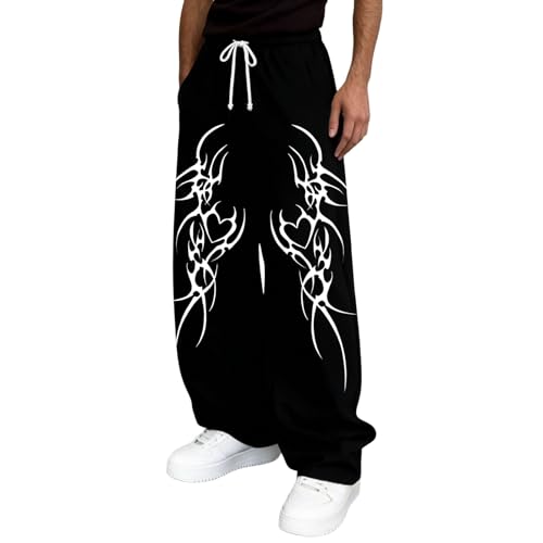 Foweknow Pantalones de chándal holgados Y2K para hombre, holgados, mitología nórdica, diseño punk, gótico, pantalones de deporte, largos, pierna ancha, cintura elástica, pantalones de ocio, pantalones