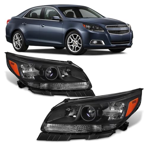 AXLAHA Headlights Assembly for Chevy Malibu 2013 2014 2015/2016 Chevy Malibu Limited Models with Factory Halogen Black Housing Replacement with Projector Driver & Passenger Side(Bulb Not Included)