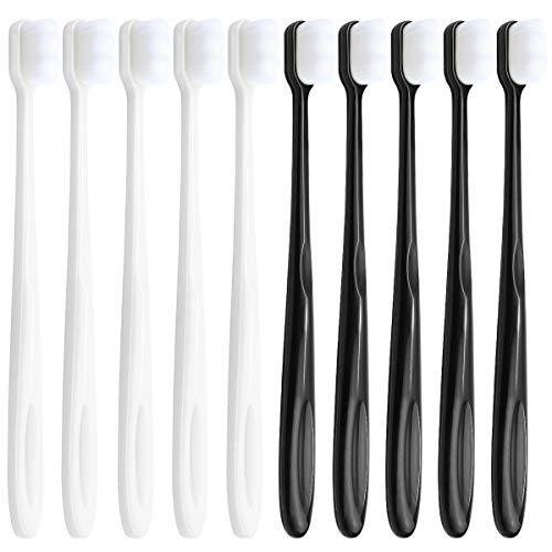 Tecmisse Extra Soft Micro-Nano Toothbrush - 10 Pieces Soft-bristled Manual Toothbrush with 20,000 Bristles, Soft Bristles Toothbrush for Sensitive Teeth Fragile Gums Adult Kid (5 Black & 5 White)