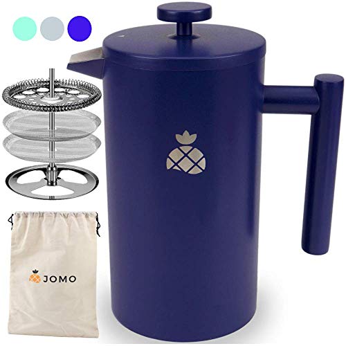 French Press Coffee Maker with Travel Bag by JOMO, Double Wall Insulated Stainless