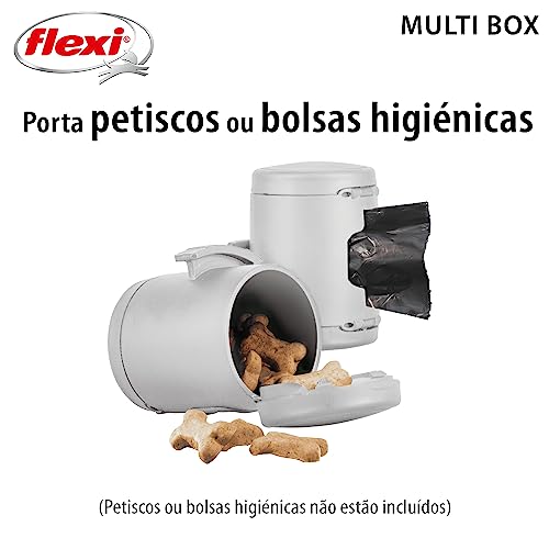 FLEXI Caixa Múltipla com Muitos Petiscos ou Sacos Higiênicos, Cinza, 7E+1 ml, Nylon, Resíduo Animal