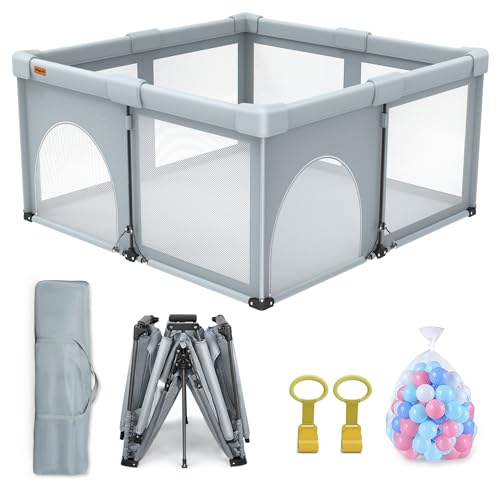 Image of Foldable Baby Playpen,59x71 Inches Portable Playpen,Collapsible Play Pen for Babies and Toddlers,Indoor & Outdoor Baby Fence Play Area,Cold Gray