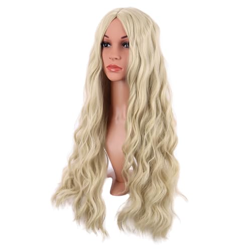 Image of MapofBeauty 28 Inch /70 cm Long Wavy Middle Part with No Bangs Synthetic Fiber Curly Fashion Women Party Cosplay Wig (Blonde)