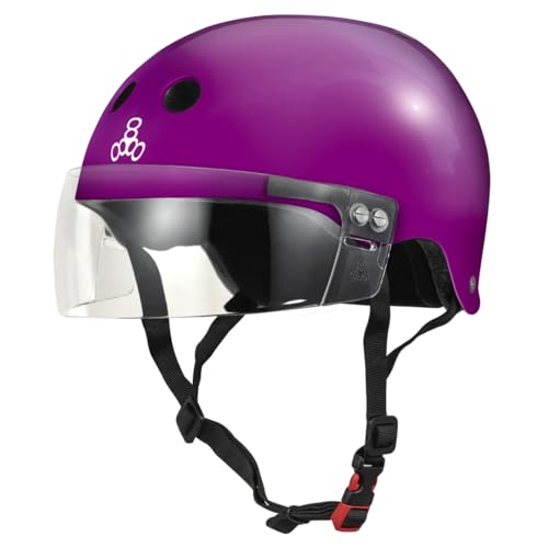 Triple Eight The Certified Sweatsaver Helmet with Visor for Roller Derby, Skateboarding and BMX, Purple Glossy, XS/S