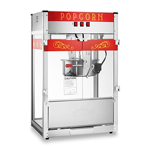 Olde Midway Commercial Popcorn Machine Maker Popper with Extra Large 16-Ounce Kettle - Red