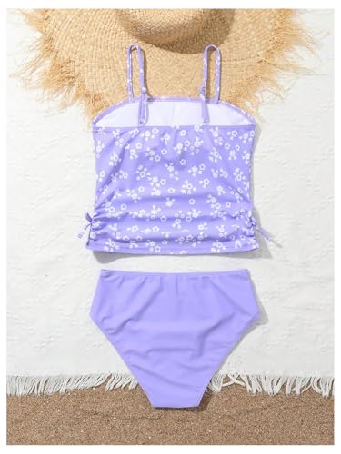 MakeMeChic Girl's Tankini Sets Floral Print Ruched Knot Side Summer Bathing Suit2