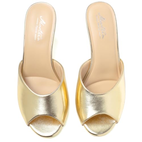 Image of Mostrin Kitten Heels for Women Summer Mules Heels Stiletto Heeled Sandals Slip On Backless Dressy Womens Sandals