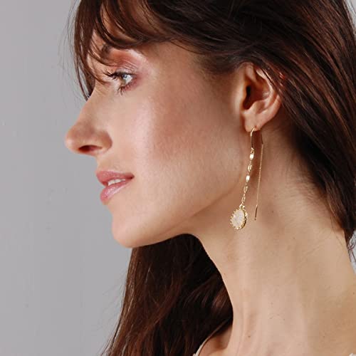 Simulated Druzy Threader Earrings for Women - Gold, Silver, or Rose Gold Tone Long Chain Earrings with Boho Created Geode Stone2